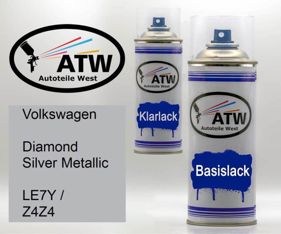 Volkswagen, Diamond Silver Metallic, LE7Y / Z4Z4: 400ml Sprühdose + 400ml Klarlack - Set, von ATW Autoteile West.